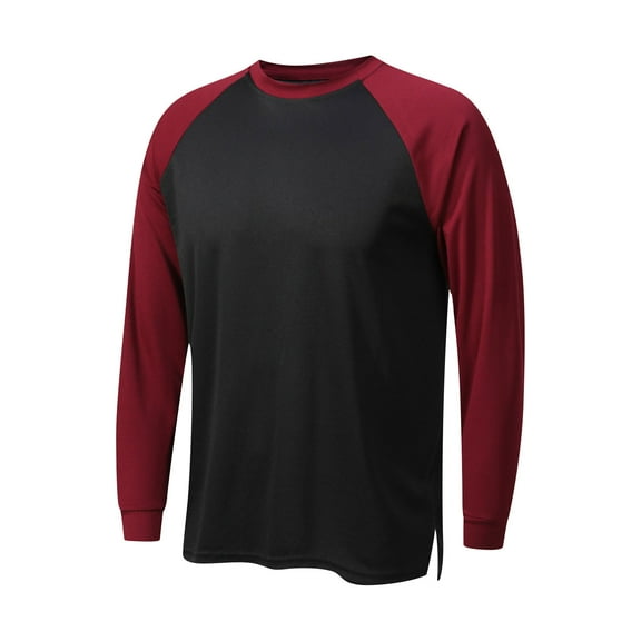 Cmfcve Men's Plus Size Workout Tops Color Block Crew Neck Daily Training Gym Shirt Lightweight Breathable Long Sleeve T-Shirts
