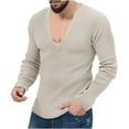thumbnail image 1 of Cmfcve Men's Plus Size Tops V-Neck Loose Knit Pullover Tee Thin Solid Color Long Sleeve Base Layer Shirt, 1 of 6