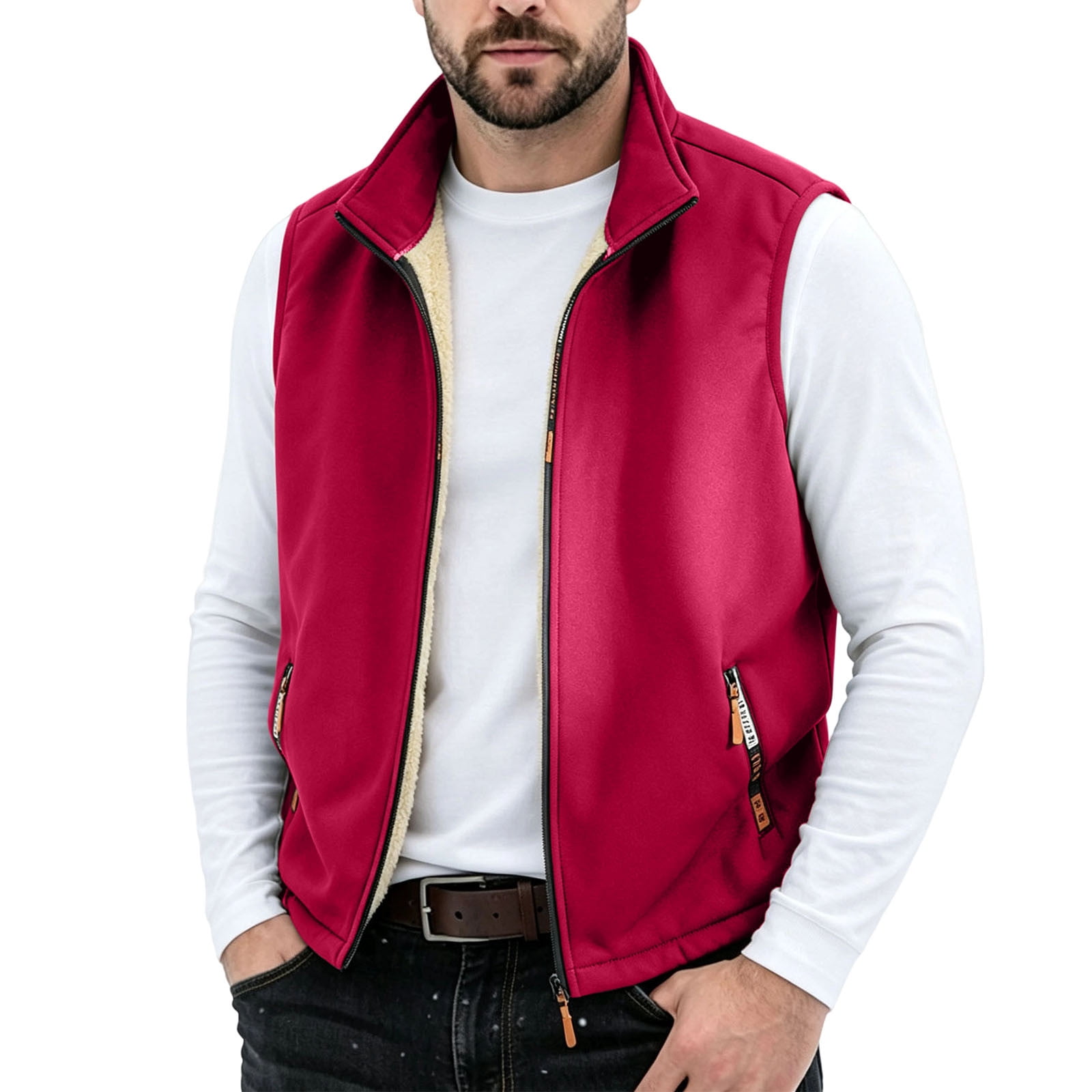 Cmfcve Men's Plus Size Vest Fleece Lined Stand Collar Full Zip ...