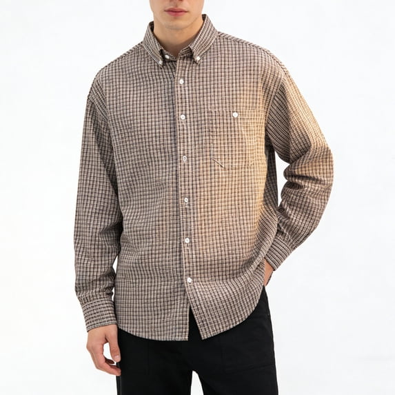 Cmfcve Men's Plus Size Work Shirt Long Sleeve Collared Checkered Dress Shirts Business Casual Button Down Shirts