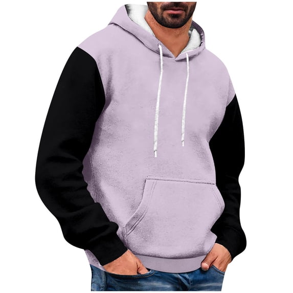 Cmfcve Men's Preppy Hoodies Oversize Color Blocked Long Sleeve Hooded Sweatshirts Comfortable Drawstring Patchwork Jacket Top with Pockets