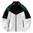 thumbnail image 1 of Cmfcve Men's Preppy Jacket Color Blocked Patchwork Streetwear Coat Oversized Long Sleeve Outdoor Active Sweatshirt, 1 of 5