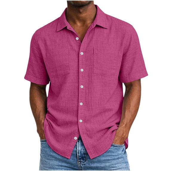 Cmfcve Men's Short Sleeve Shirts Cotton Casual Lightweight Button Down Shirt Beach Vacation Summer Tops with Pocket