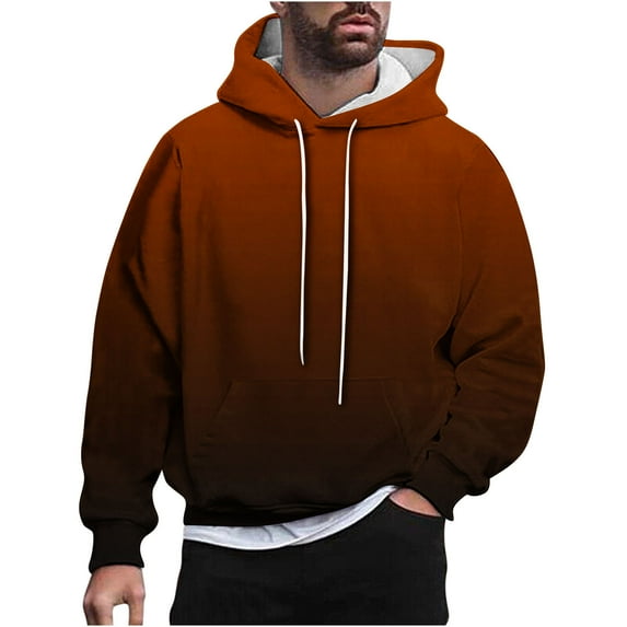 Cmfcve Men's Sports Sweatshirts Gradient Color Streetwear Pullover Hoodies Long Sleeve Round Neck Hooded Jacket Top