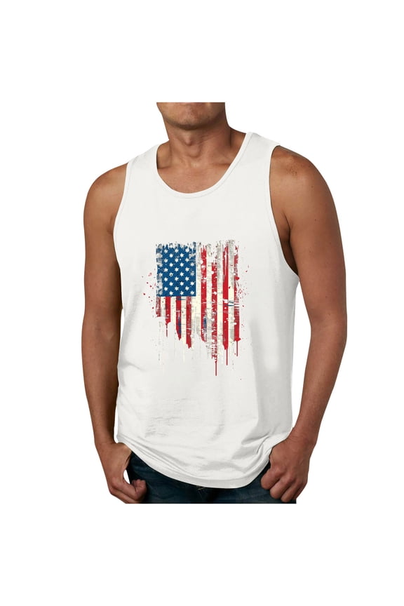 Men's Summer Oversize Tank Top Simple Versatile Patriotic Tees Sleeveless Round Neck Fitness Undershirt