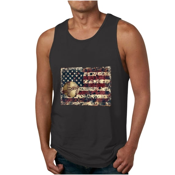 Cmfcve Men's Summer Oversize Tank Top Simple Versatile Patriotic Tees Sleeveless Round Neck Fitness Undershirt