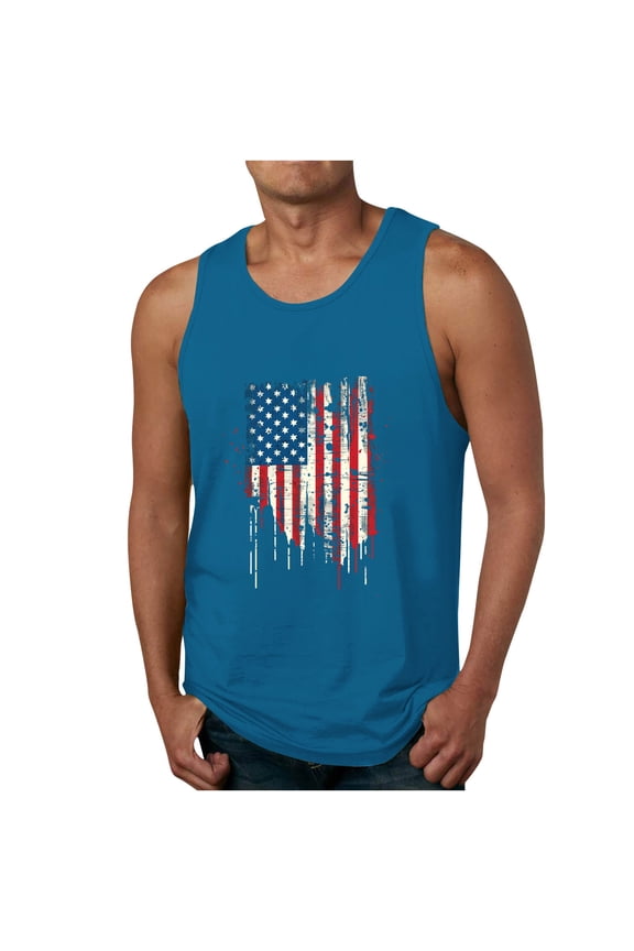 Men's Summer Oversize Tank Top Simple Versatile Patriotic Tees Sleeveless Round Neck Fitness Undershirt
