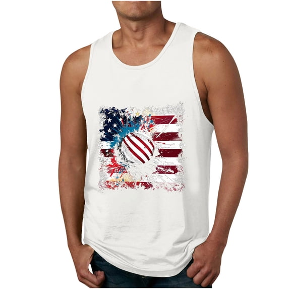 Cmfcve Men's Summer Oversize Tank Top Simple Versatile Patriotic Tees Sleeveless Round Neck Fitness Undershirt