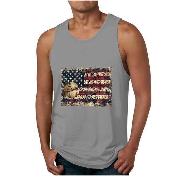 Cmfcve Men's Summer Oversize Tank Top Simple Versatile Patriotic Tees Sleeveless Round Neck Fitness Undershirt