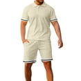 thumbnail image 1 of Cmfcve Men's Summer Short Sets Lapel Breathable Top Sets Drawstring Short Sleeve Gym Sets with Pocket, 1 of 9