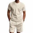 thumbnail image 1 of Cmfcve Men's Summer Short Sets Waffle Breathable Top Sets Round Neck Short Sleeve Gym Sets with Pocket, 1 of 9