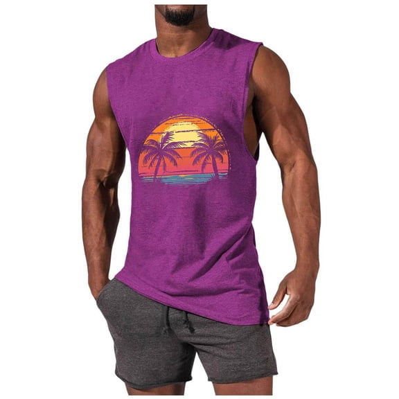 Cmfcve Hawaiian Tank Top for Men Breathable Loose Summer Sleeveless Beach Vacation Shirts Crew Neck Graphic Gym Tees T-shirt