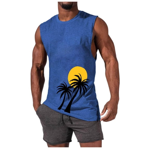 Cmfcve Men's Summer Tank Top Crew Neck Sleeveless Graphic Tees Breathable Elastic Athletic Tank Top
