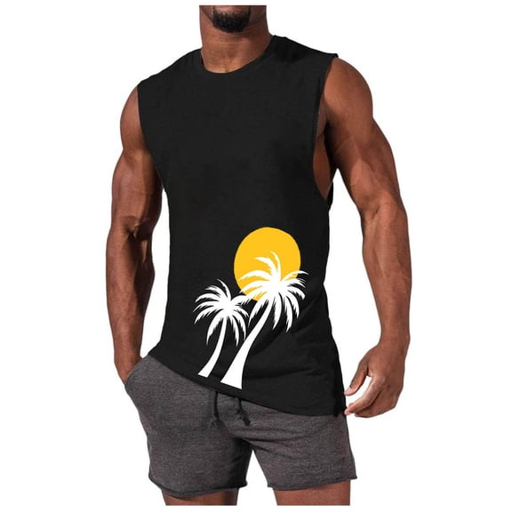 Cmfcve Men's Summer Tank Top Crew Neck Sleeveless Graphic Tees Breathable Elastic Athletic Tank Top