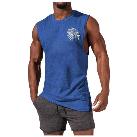 Cmfcve Men's Summer Tank Top Crew Neck Sleeveless Graphic Tees Printed Breathable Vacation Tank Top