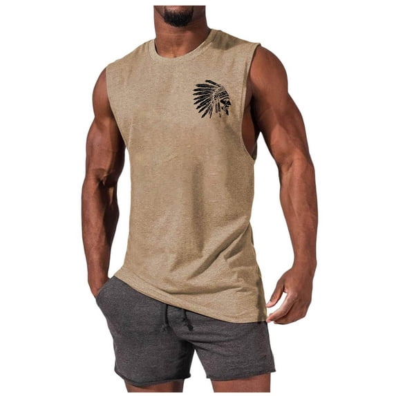 Cmfcve Men's Summer Tank Top Crew Neck Sleeveless Graphic Tees Printed Breathable Vacation Tank Top