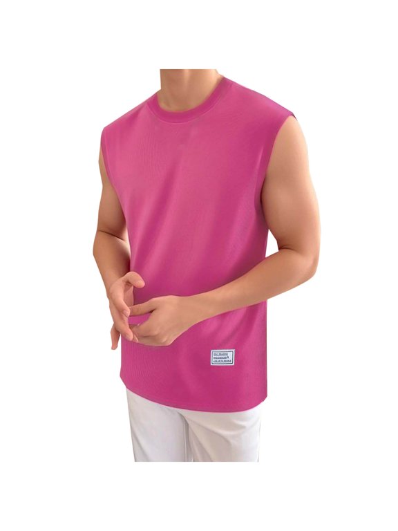 Men's Summer Tank Top Crew Neck Sleeveless Undershirt Breathable Solid Color Fitness Tops