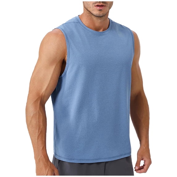 Cmfcve Men's Summer Tank Top Elastic Breathable Muscle Tank Top Crew Neck Sleeveless Under Vest