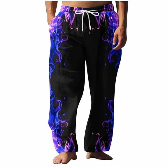 Cmfcve Men's Sweatpants Elastic Waistband Wide Leg Trousers Hip Hop Streetwear Straight Joggers Drawstring Flame Print Home Lounge Pants