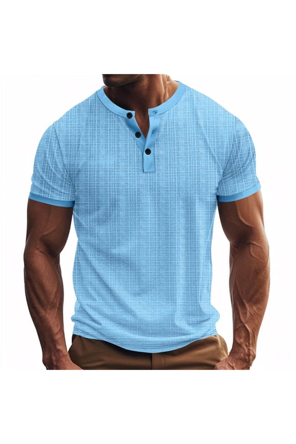 Men's Tops Summer Classic Henley Style Three Button t Shirt Casual Short Sleeve Shirts