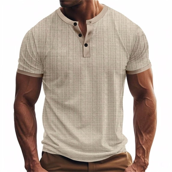 Cmfcve Men's Tops Summer Classic Henley Style Three Button t Shirt Casual Short Sleeve Shirts