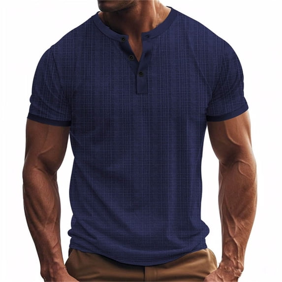Cmfcve Men's Tops Summer Classic Henley Style Three Button t Shirt Casual Short Sleeve Shirts
