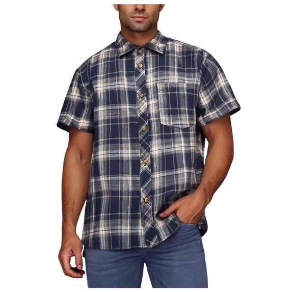 Cmfcve Men's Plus Size Shirts Short Sleeve Button Down Shirts Lapel Summer Plaid Dress Shirts with Chest Pocket