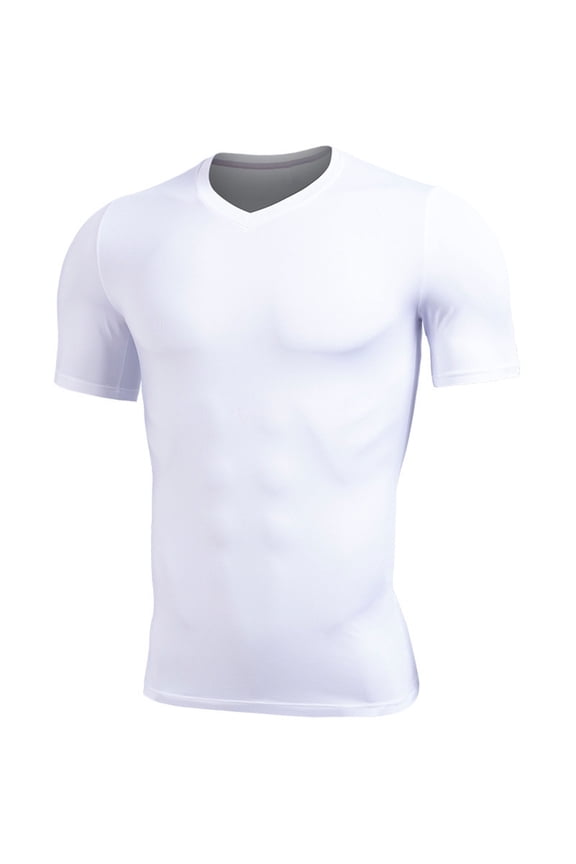 Men's Tops V Neck Compression Short Sleeve T Shirt Summer Plus Size Quick Dry Athletic Base Tops