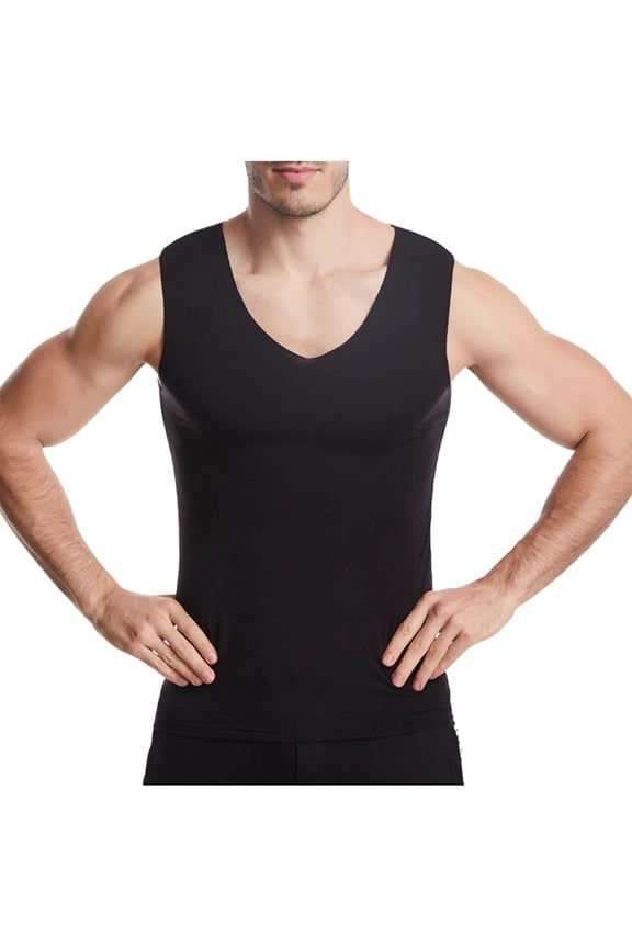 Men Black Plus Size Undershirts Sleeveless V-Neck Muscle Tank Top Big and Tall Moisture Wick Workout Undergarments T-Shirts