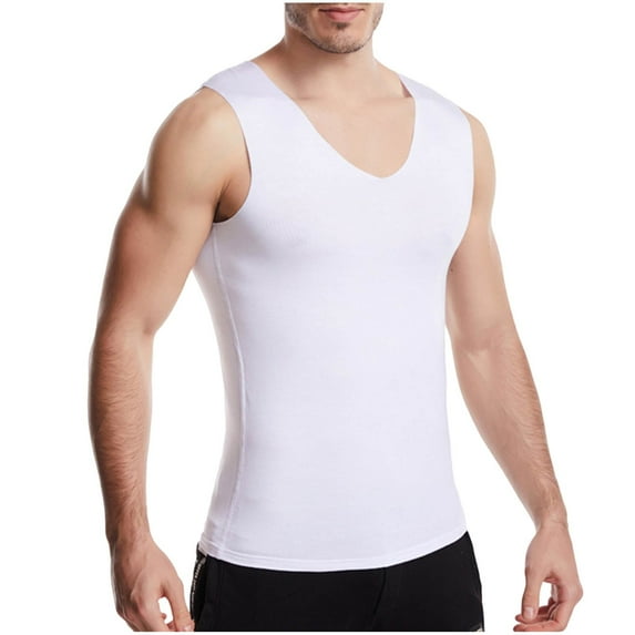 Cmfcve Men Plus Size White Undershirts Sleeveless V-Neck Muscle Tank Top Big and Tall Moisture Wick Workout Undergarments T-Shirts