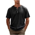 thumbnail image 1 of Cmfcve Men's Waffle Henley Shirts Short Sleeve Tees Cotton Summer Casual T Shirts Knitted Pullover Tops, 1 of 5
