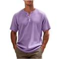 thumbnail image 1 of Cmfcve Men's Waffle Henley Shirts Short Sleeve Tees Cotton Summer Casual T Shirts Knitted Pullover Tops, 1 of 5