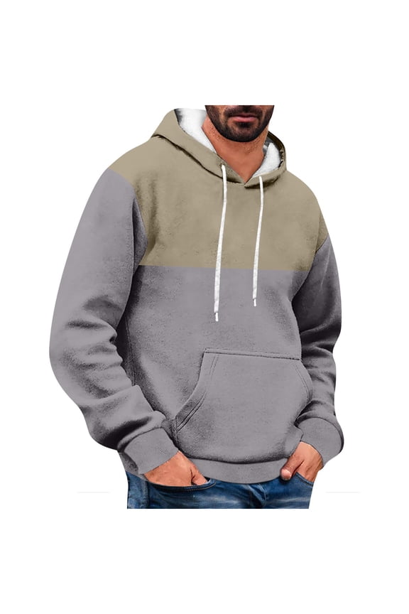 Men's Work Hoodies Oversize Color Blocked Long Sleeve Hooded Sweatshirts Comfortable Drawstring Patchwork Jacket Top with Pockets
