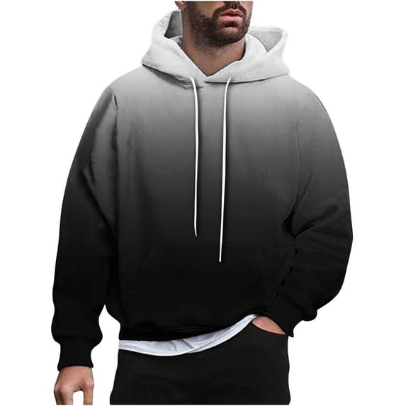 Cmfcve Men's Work Sweatshirts Gradient Color Streetwear Pullover Hoodies Long Sleeve Round Neck Hooded Jacket Top