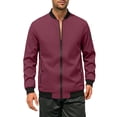 thumbnail image 1 of Cmfcve Men's Zip up Bomber Jacket Ribbed Collar Lightweight Long Sleeve Jacket Fall Fashion Baseball Coat Outerwear with Pockets, 1 of 9