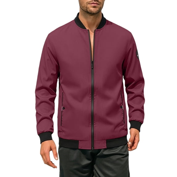 Cmfcve Men's Zip up Bomber Jacket Ribbed Collar Lightweight Long Sleeve Jacket Fall Fashion Baseball Coat Outerwear with Pockets
