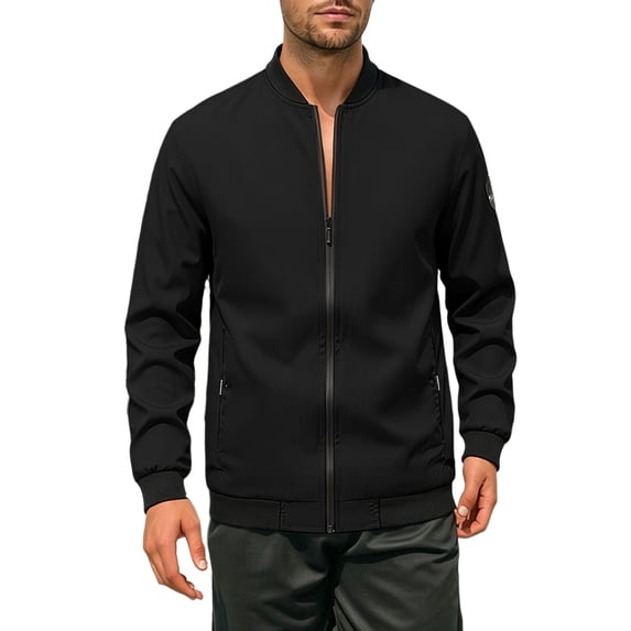 Cmfcve Men's Zip up Bomber Jacket Ribbed Collar Lightweight Long Sleeve Jacket Fall Fashion Baseball Coat Outerwear with Pockets