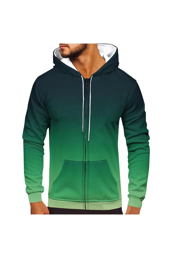 Men's Zipper Hoodie Jacket Gradient Print Long Sleeve Pullover Sweatshirt Drawstring Streetwear Artistic Hoodies Tops