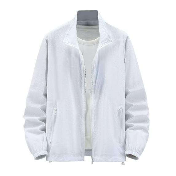 Cmfcve Men's Zipper Jacket Solid Color Long Sleeve Sports Coat UV Protection Long Sleeve Fishing Cardigan