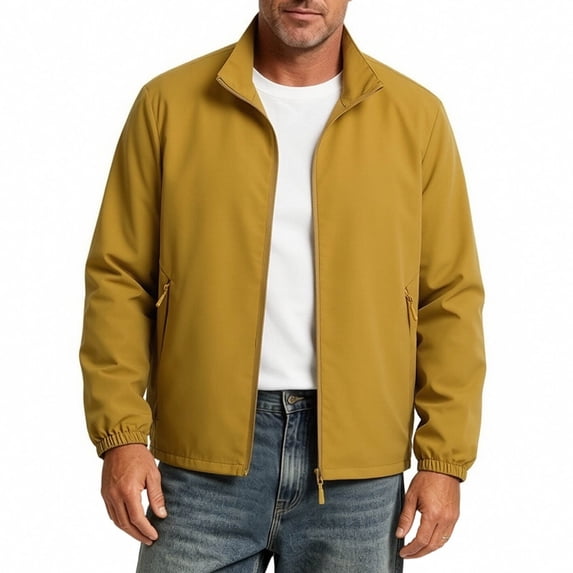 Cmfcve Mens Big & Tall Casual Jacket Lapel Collar Long Sleeve Zip up Jacket Fall Lightweight Windbreaker Business Office Outerwear with Pockets