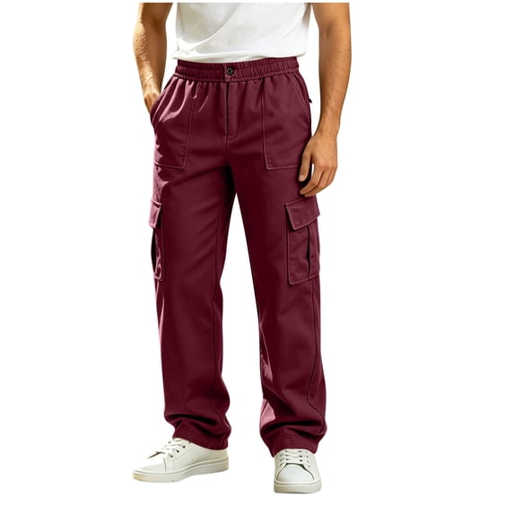 Cmfcve Mens Cargo Pants Button Zipper Fly Straight Leg Pants Casual Outdoor Hiking Work Trousers