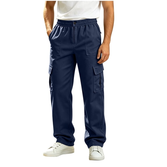 Cmfcve Mens Cargo Pants Button Zipper Fly Straight Leg Pants Casual Outdoor Hiking Work Trousers