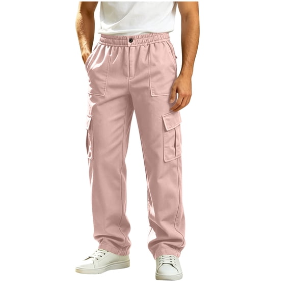 Cmfcve Mens Cargo Pants Button Zipper Fly Straight Leg Pants Casual Outdoor Hiking Work Trousers