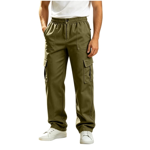 Cmfcve Mens Cargo Pants Button Zipper Fly Straight Leg Pants Casual Outdoor Hiking Work Trousers