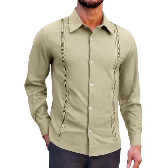 Cmfcve Mens Cuban Guayabera Shirt Long Sleeve Casual Dress Linen Button Down Shirts Fashion Loose Fit Shirt Jackets