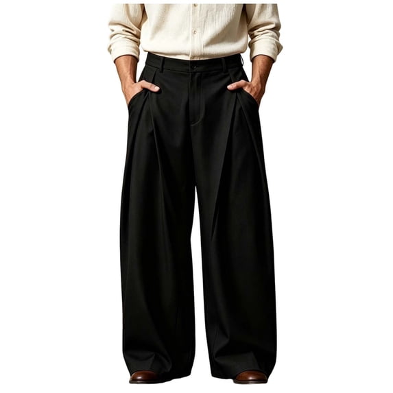 Cmfcve Mens Dress Pants Business Casual Trousers Pleated Front Baggy Wide Leg Work Pants