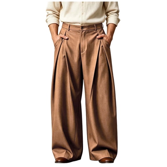 Cmfcve Mens Dress Pants Business Casual Trousers Pleated Front Baggy Wide Leg Work Pants