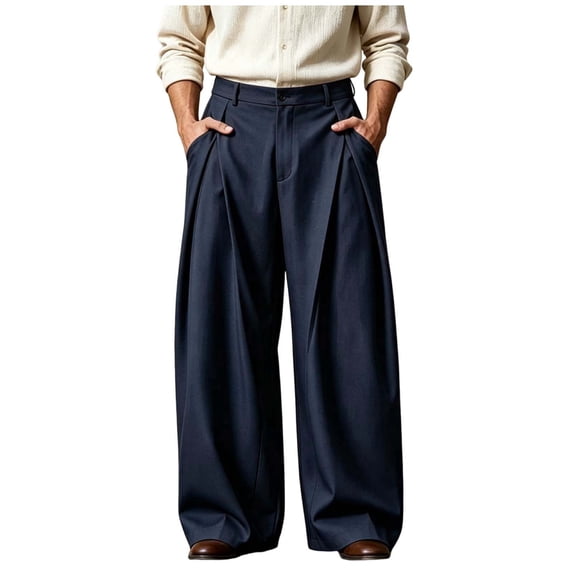 Cmfcve Mens Dress Pants Business Casual Trousers Pleated Front Baggy Wide Leg Work Pants
