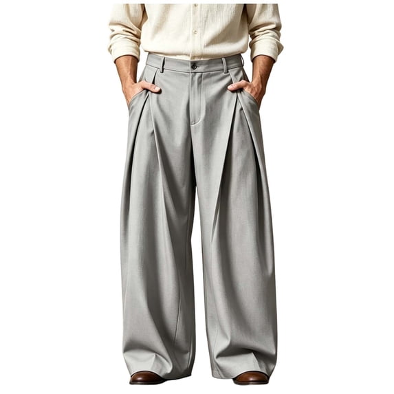 Cmfcve Mens Dress Pants Business Casual Trousers Pleated Front Baggy Wide Leg Work Pants