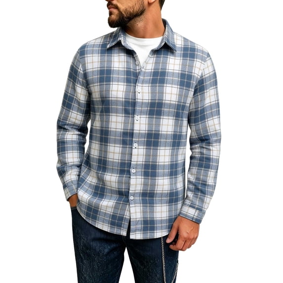 Cmfcve Mens Plaid Flannel Shirts Long Sleeve Button Down Shirt Fall Casual Work Shirts with Chest Pocket